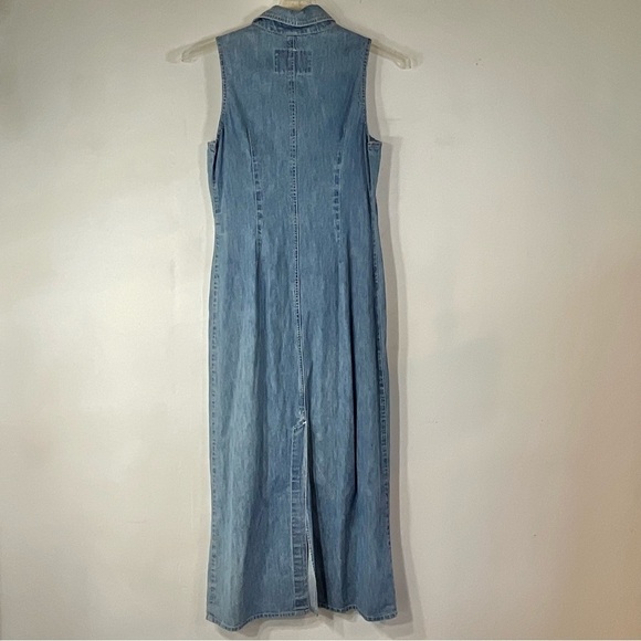 Vintage Denim Sleeveless Maxi Dress Jeans Button Down Fitted Size M - Picture 3 of 12